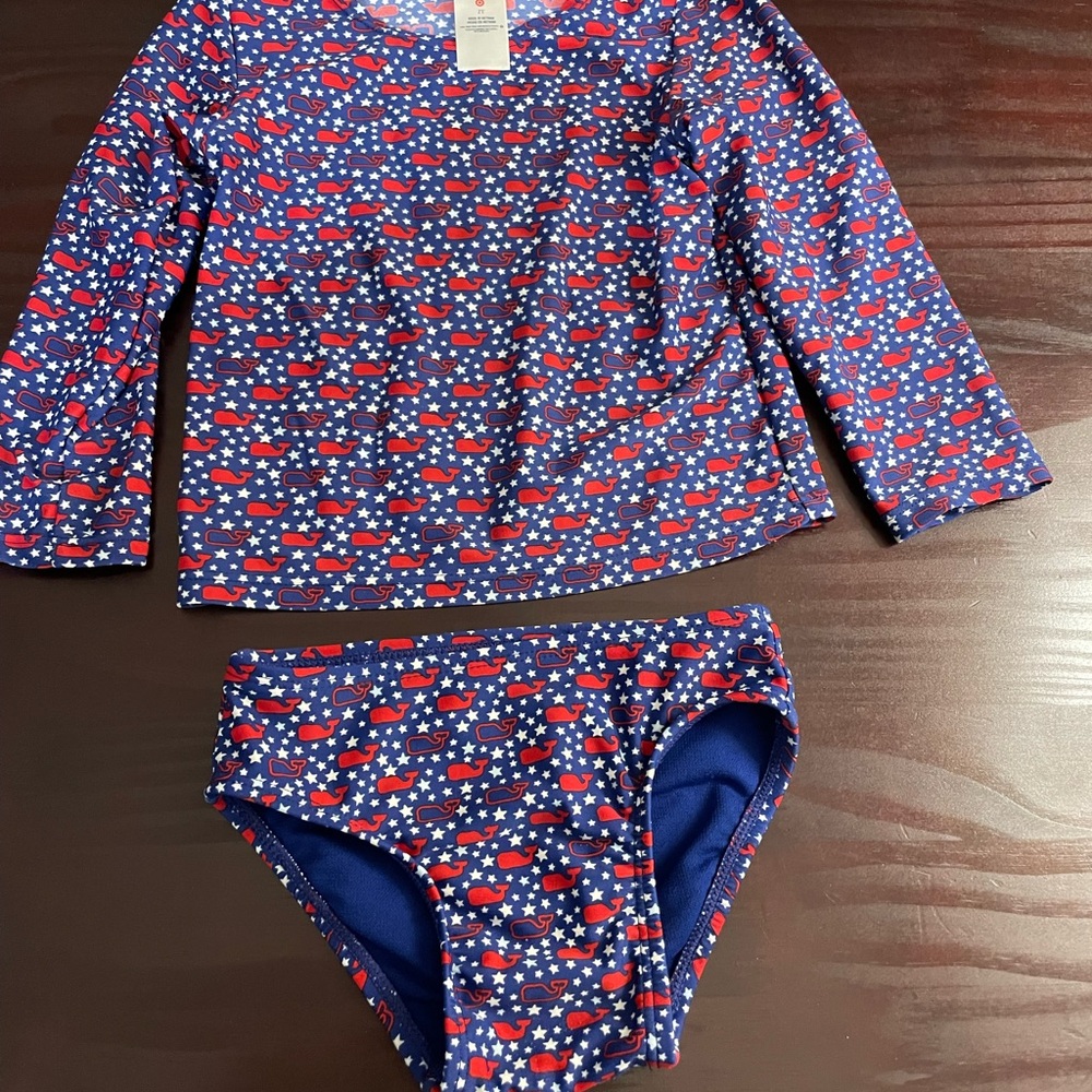 Vineyard Vines Blue and Red Rashguard Swim Set